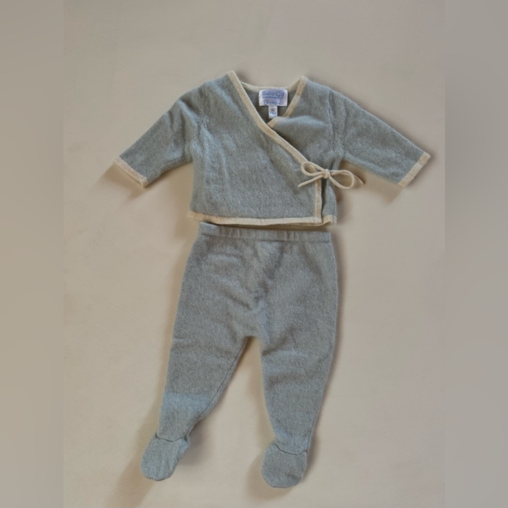 Baby CZ Gray and Cream Cozy Wrap Top & Footed Pants Matching Set